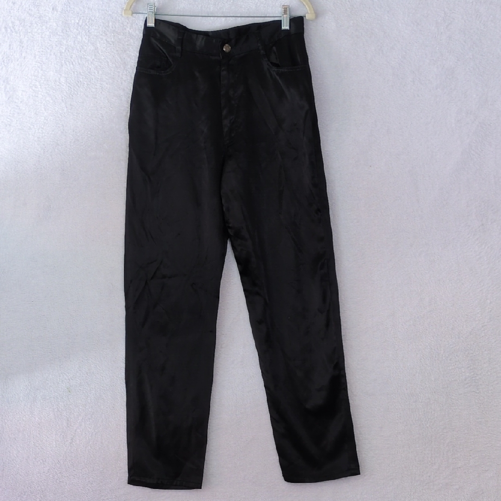 One 2 One‎ Junior's Black Satin Straight Leg Pants Size 7